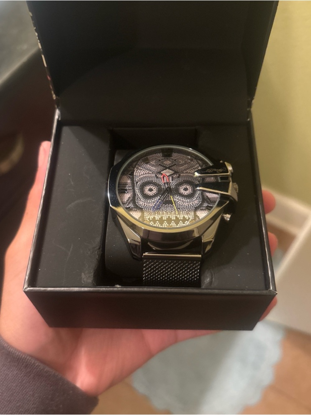 Ed Hardy Men's Black Mesh Band Watch with Silver-Tone Case